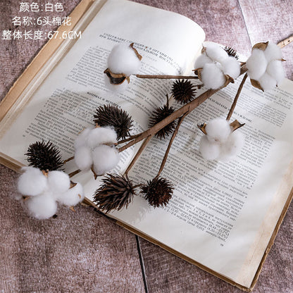 Elegant 6-Head Cotton Stem Floral Arrangement for Home Decor – Perfect for Wedding, Event Decoration, and Wall Accents | MW61181 INS-Style Faux Flowers