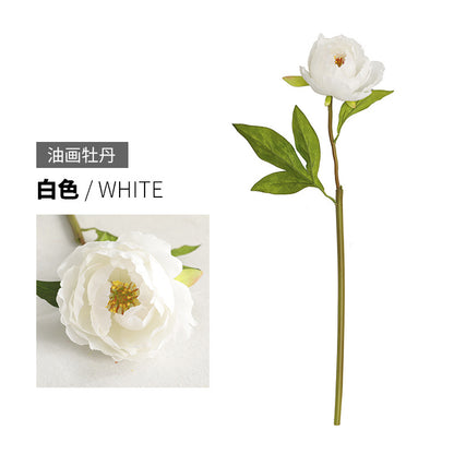 Elegant Faux Peony Décor for Living Room - Stunning Single-Stem Oil Painting Peony Bouquet for Store Window Displays and Home Accent