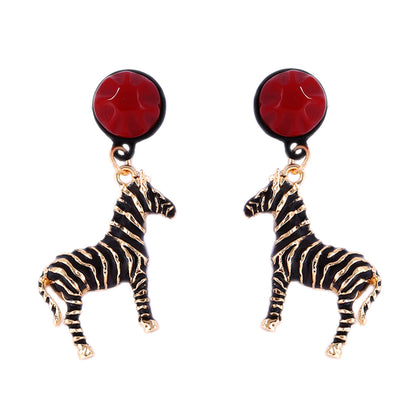 Unique Alloy Zebra Dangle Earrings – Creative Animal-Shaped Jewelry with Drip Oil Finish for Stylish Women