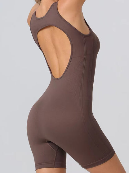 Seamless Backless Square Neck Yoga Romper for Women Sculpting Sleeveless One Piece Workout Suit with High Waisted Leggings for Comfort and Flexibility