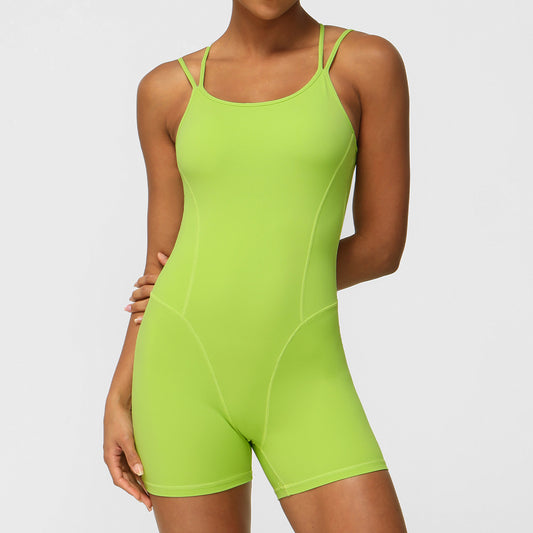 Crisscross Back Yoga Bodysuit with Deep V Neck and High Waisted Fit for Dance Fitness and Performance