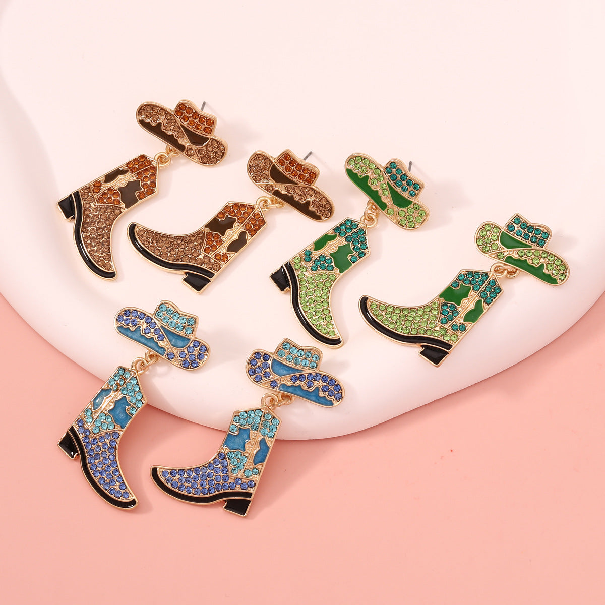 Stylish Western Cowboy-Inspired Oil Drip Jewel-Studded Alloy Boots Earrings - Unique & Eye-Catching Accessories for Any Occasion