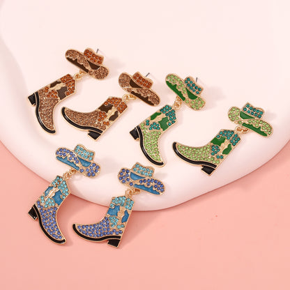 Stylish Western Cowboy-Inspired Oil Drip Jewel-Studded Alloy Boots Earrings - Unique & Eye-Catching Accessories for Any Occasion