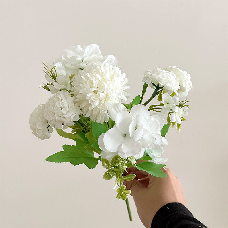 Elegant Korean Style 5-Prong Hydrangea Rose Bouquet - Perfect for Weddings, Home Decor, and Photography Props | Realistic Silk Flowers for Lasting Beauty