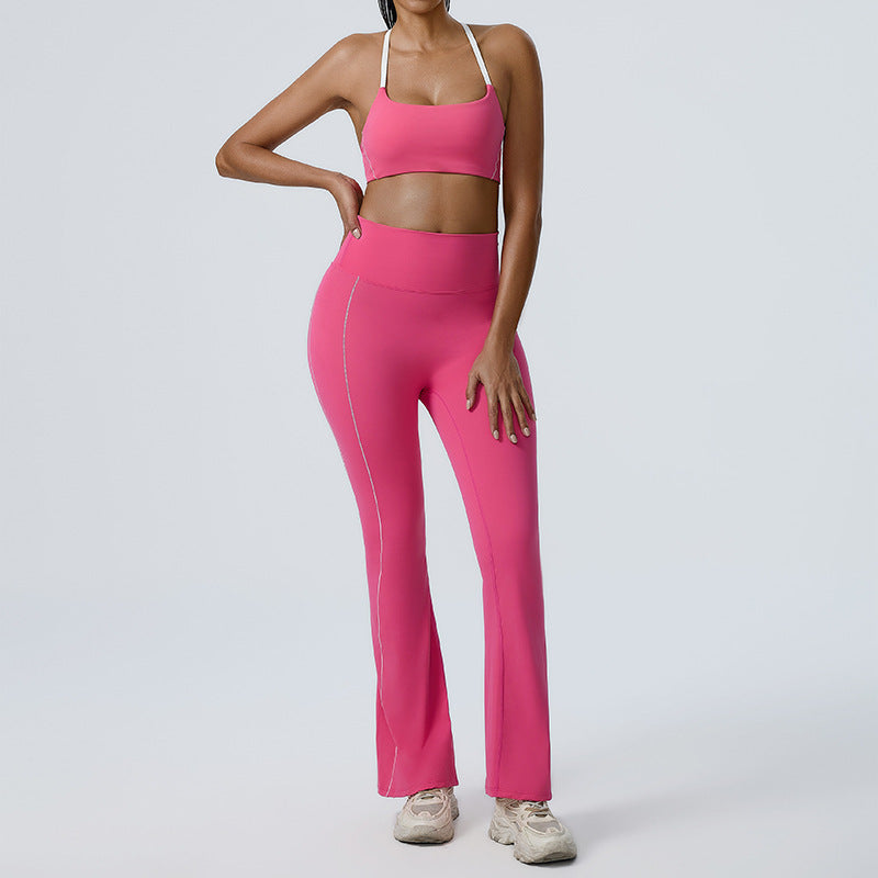 Elevate Your Workout with our Yoga Bra and High Waisted Wide Leg Pants Set Flattering Bell Bottoms for Comfort and Support