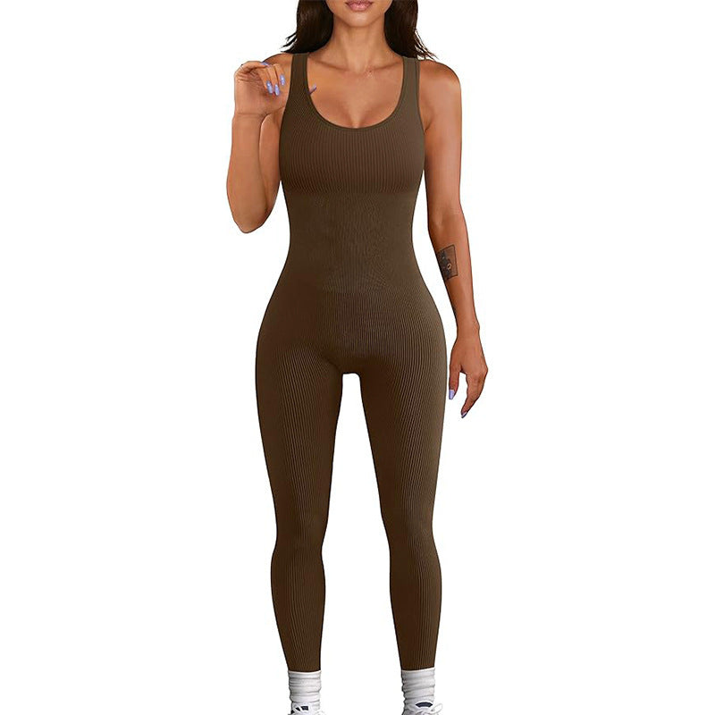 Women's One Piece Yoga Bodysuit High Waisted Compression Leggings for Tummy Control and Butt Lifting Sleeveless Design for Activewear and Workouts