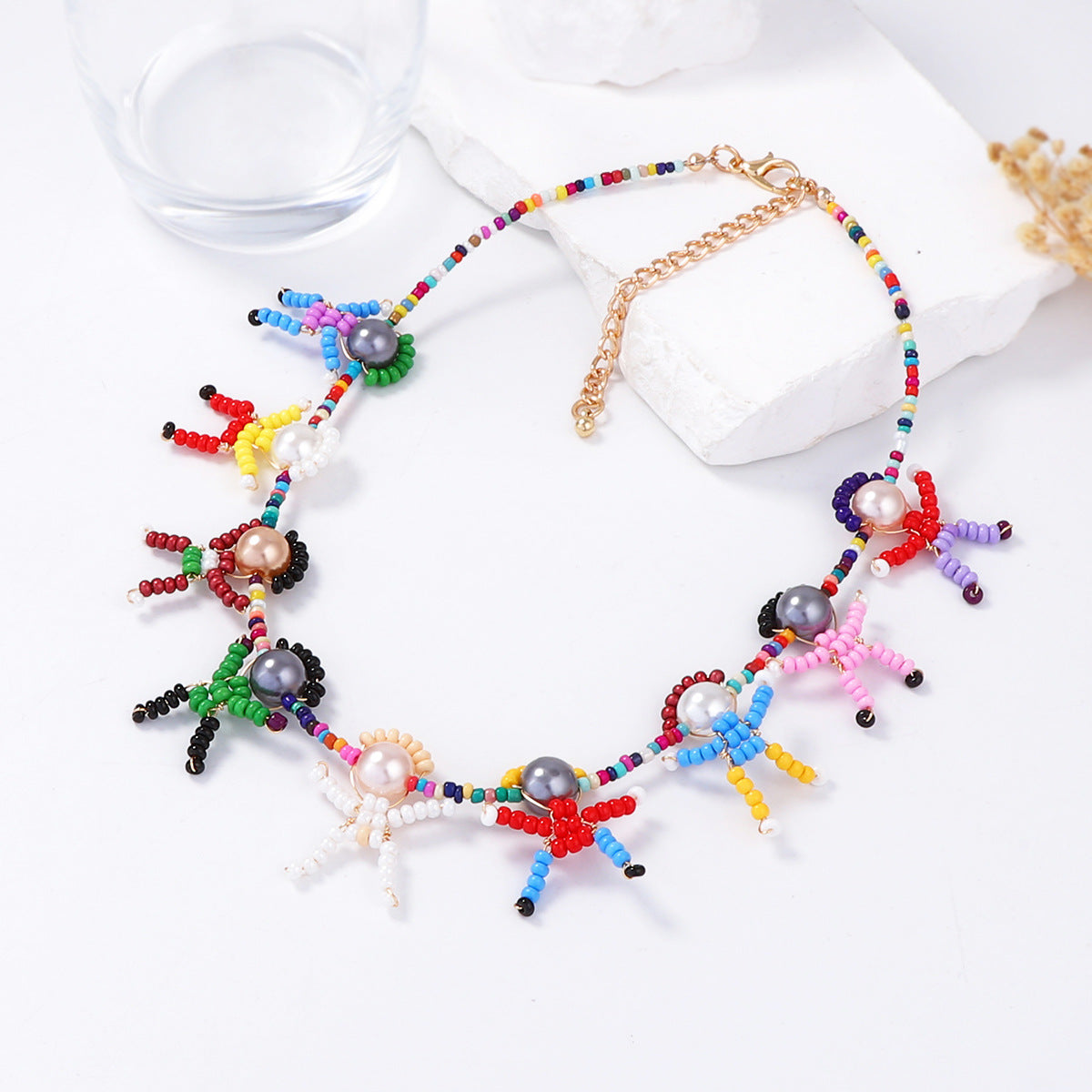 Unique Handmade Cartoon 3D Figurine Pearl-Inspired Charm Women's Choker Chain – Trendy & Whimsical Design for Standout Style