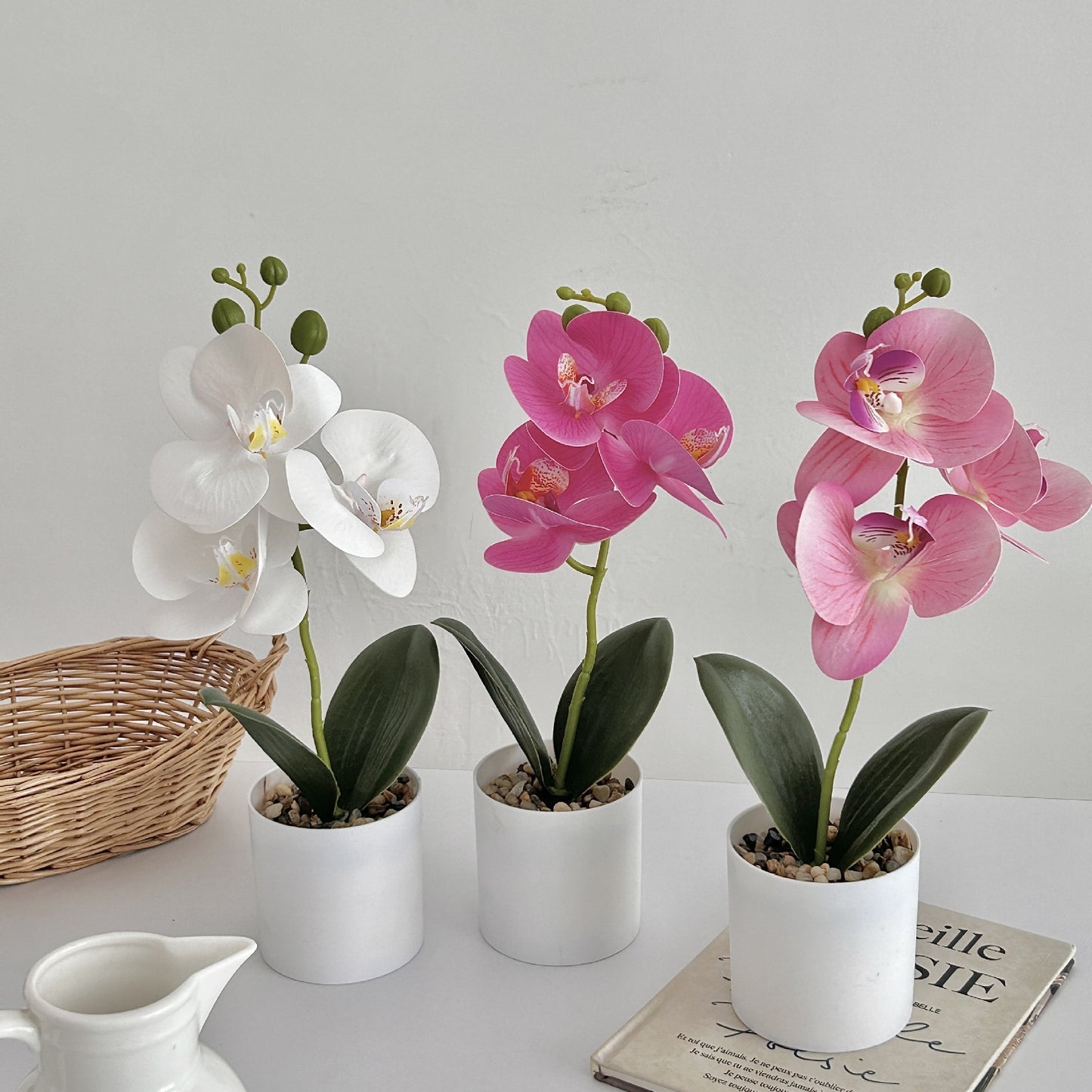 Realistic Orchid Potted Arrangement - Beautiful Artificial Plants for Home and Office Décor - Perfect for Table Centerpieces and Lasting Greenery