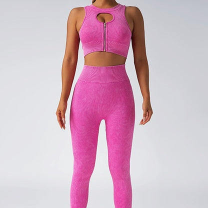 Seamless High Waisted Peachy Yoga Set for Women Zippered Sportswear with Matching Sports Bra Leggings for Comfort and Performance