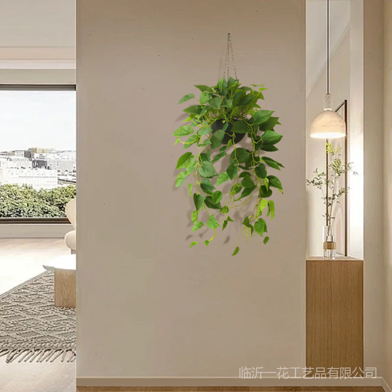 Lifelike Hanging Pothos Planter - Indoor Greenery Wall Art for Creative Home Decor, Perfect for Entryways, Balconies, and Faux Plant Lovers