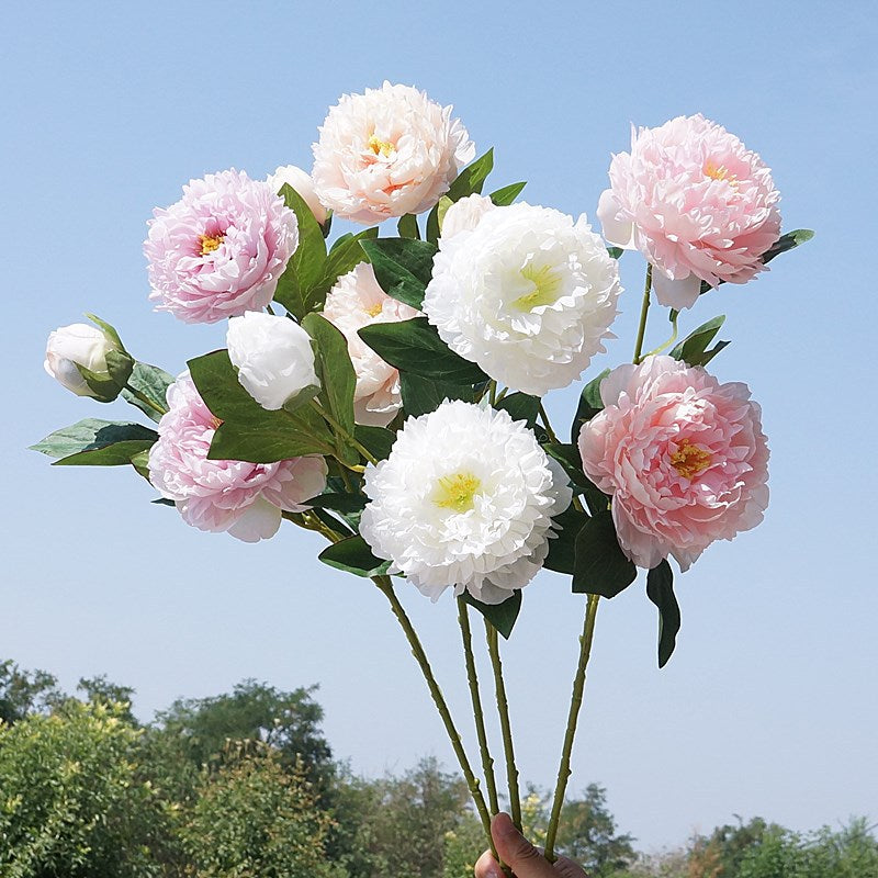 Realistic Artificial Peony Floral Arrangement - 3-Head Yang Fei Peony for Home Decor, Wedding Events, and Photography Styling