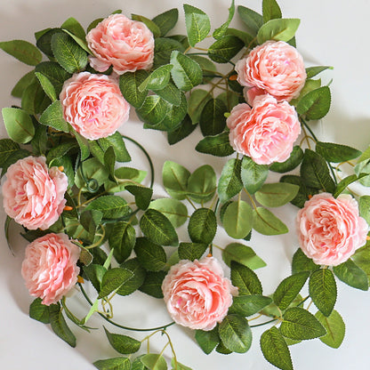 Realistic Peony Flower Vine Garland - Stunning Faux Rose Trellis Decor for Home and Wedding Backdrops, Ideal for Floral Arrangements and Festive Celebrations