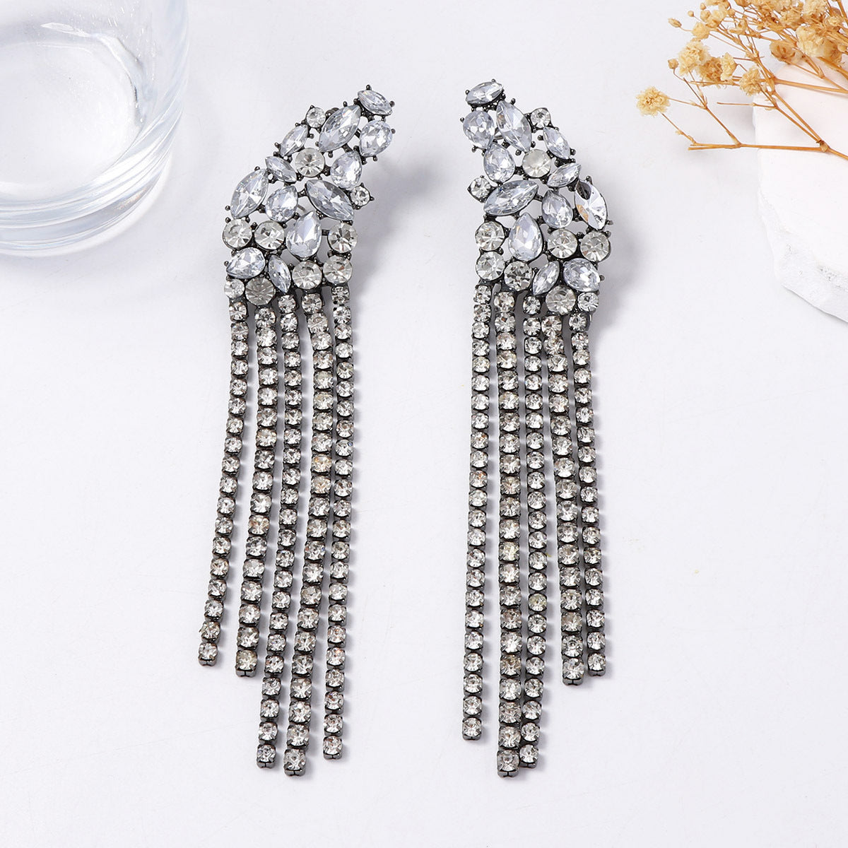 Exquisite Statement Alloy Crystal Tassel Pendant Earrings - Luxurious Jewelry for Evening Parties and Special Events