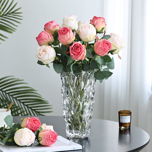 Stunning Faux Floral Arrangement with Rustic Rose Edge Decor - Perfect for American Country Home Living Rooms, Dining Tables, and Charming Table Centerpieces