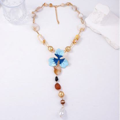 Elegant Luxe Alloy and Resin Y-Shaped Necklace for Women – Stunning Drip Oil Floral Bead Design for a Touch of Sophistication