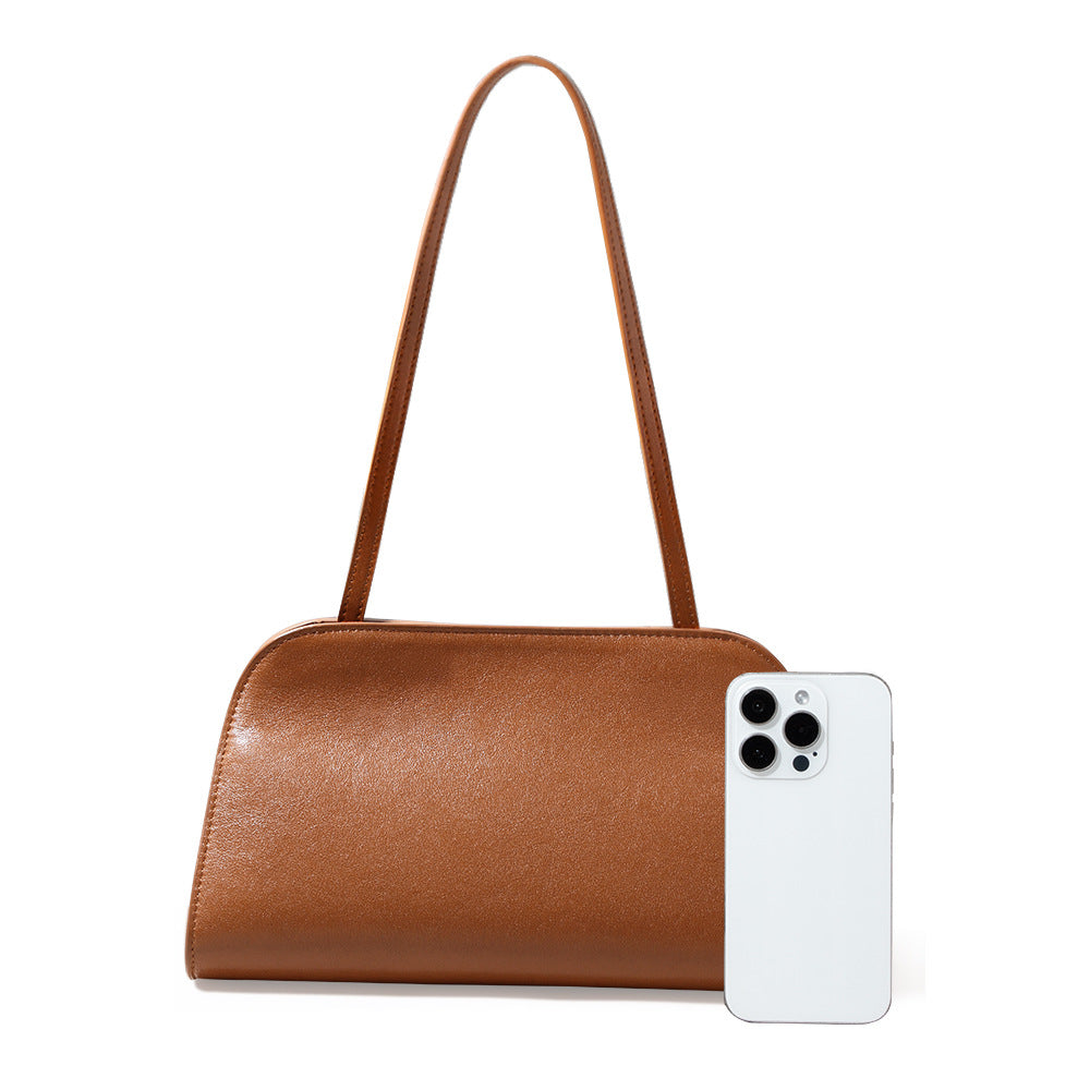 Luxurious French Style Leather Underarm Bag Vegetable Tanned Cowhide Clutch and Crossbody Purse for Women Chic Minimalist Design for Any Occasion