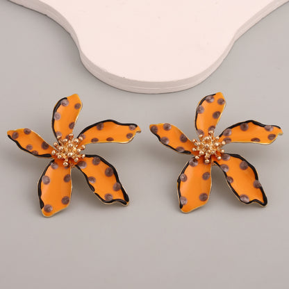 Chic and Unique Drop Oil Flower Earrings - Bold Polka Dot Alloy Jewelry for Women