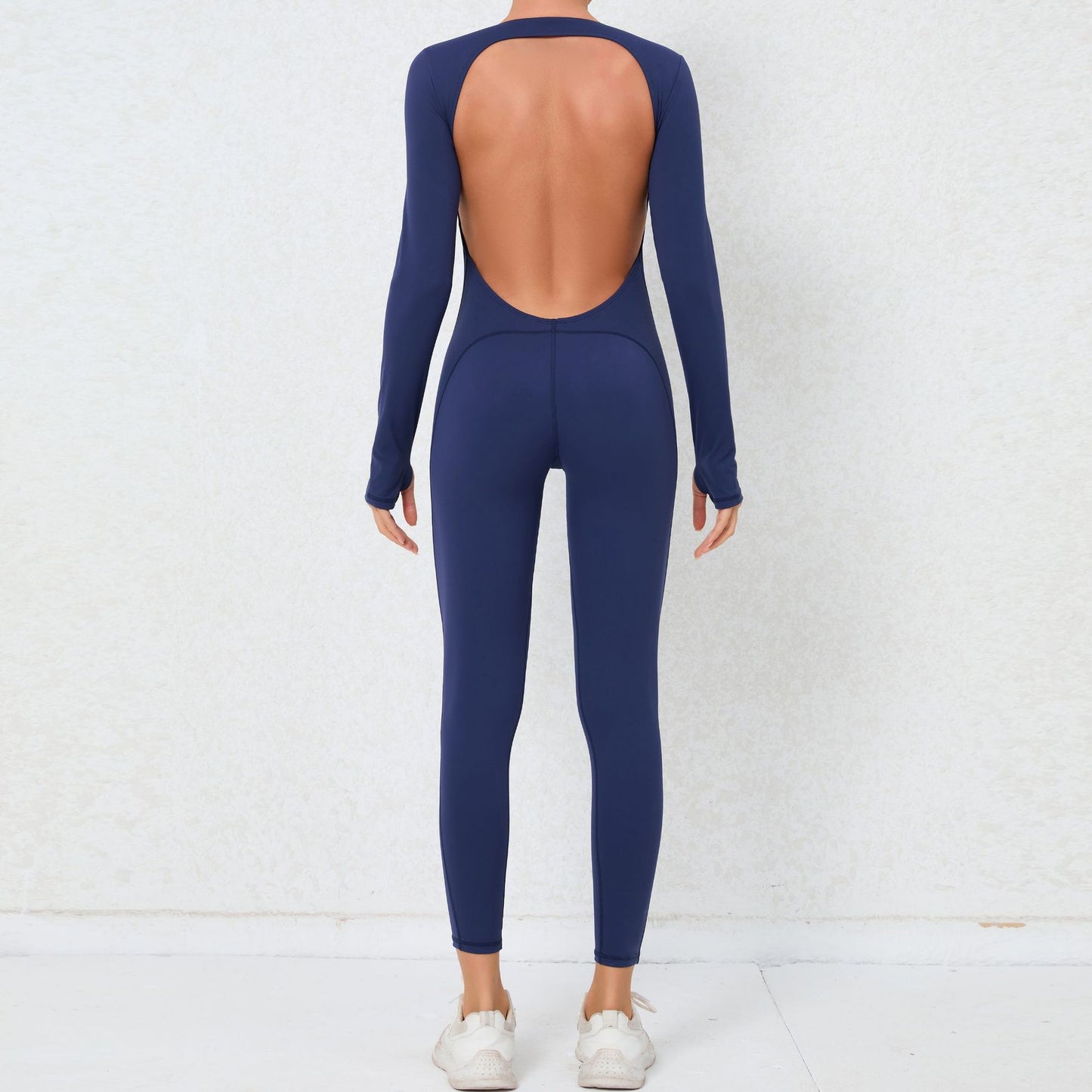 Full Featured Long Sleeve Yoga Bodysuit with Backless Design High Intensity Workout Jumpsuit for Comfort Style and Performance