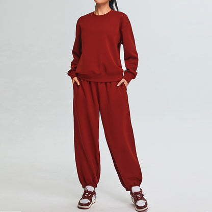 Cozy Fall Winter Soft Modal Warm Lounge Set for Women Relaxed Sporty Sweatshirt Pants for Workouts At Home Comfort