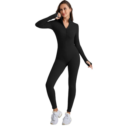 Women's Seamless Zip Up Bodysuit for Fall and Winter Quick Dry Tight Fitting Workout Running Yoga Outfit