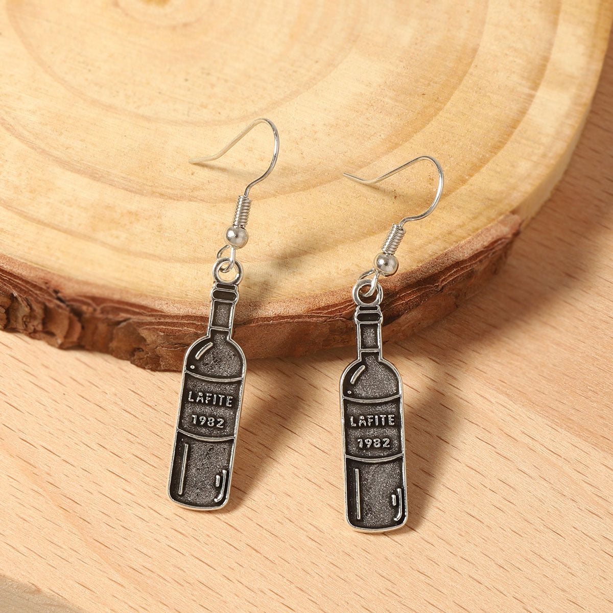 Unique Vintage Gothic-Inspired Silver Wine Bottle Drop Earrings - Hip Hop Punk Style, Perfect for Statement Fashion Lovers