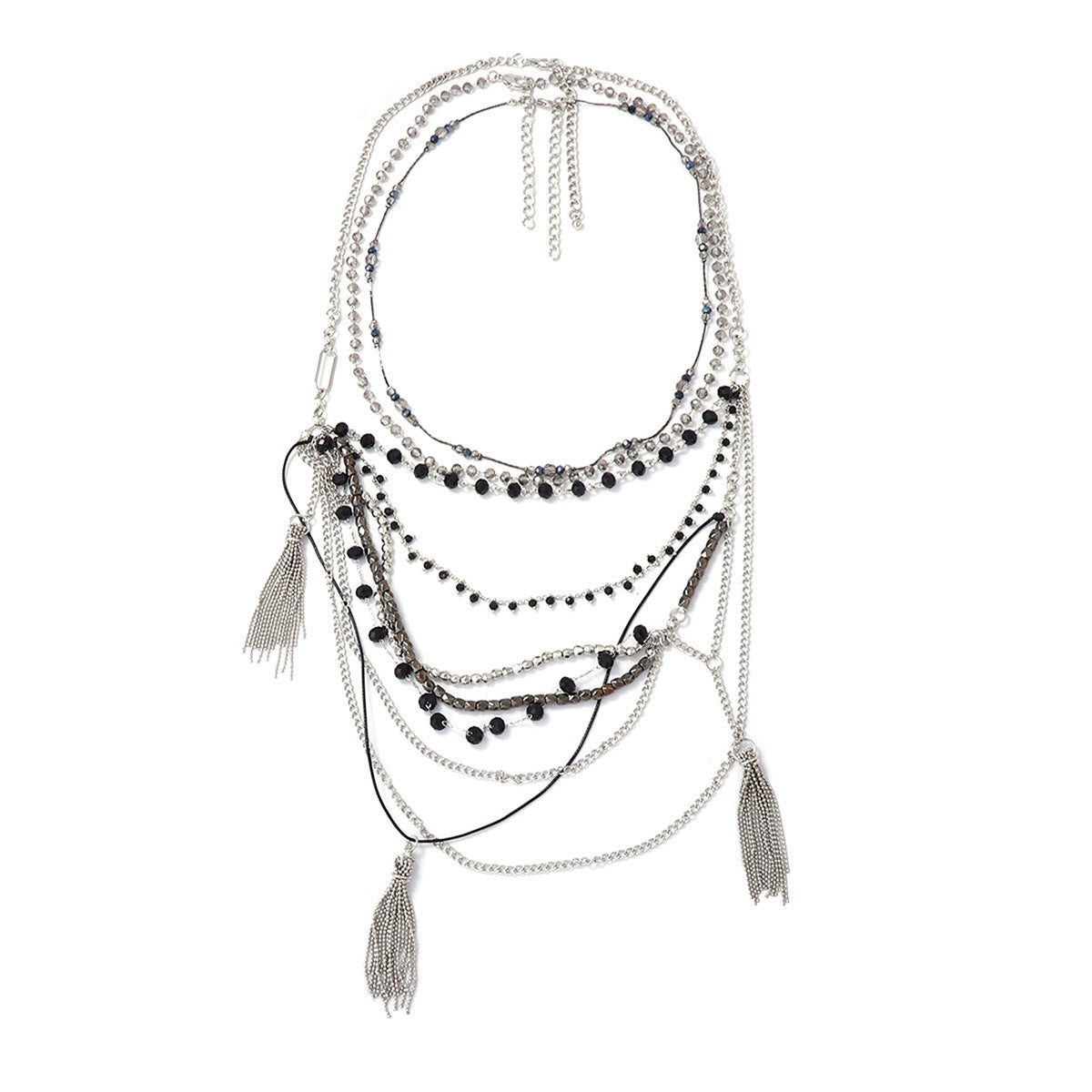 Chic and Luxurious Multi-Strand Tassel Pendant Necklace for Women - Layered Sweater Chain with Exaggerated Design for Effortless Style