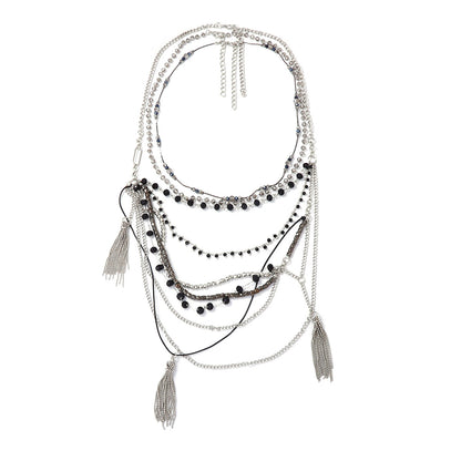 Chic and Luxurious Multi-Strand Tassel Pendant Necklace for Women - Layered Sweater Chain with Exaggerated Design for Effortless Style