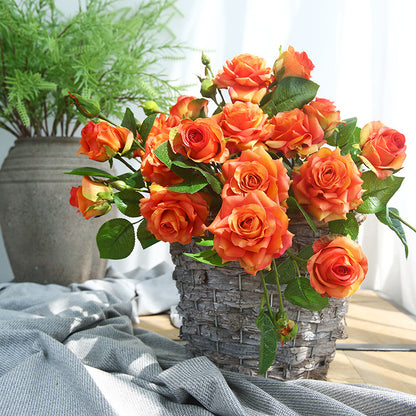 Luxurious Touch - Moisturizing Faux Rose Flower Arrangement for Elegant Living Room and Dining Table Décor, Featuring Three-Tiered Realistic Roses