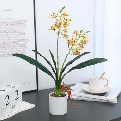 Single Stem Faux Orchid Plant in Milan-Style Pot - Elegant Home Décor for Table Centerpiece and Minimalist Interior Design Enhancement