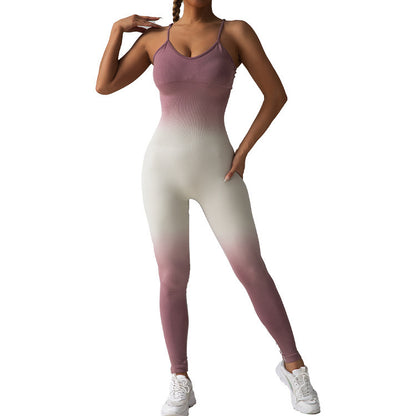 Seamless Gradient Cross Back Yoga Jumpsuit for Women Peach Butt Enhancing Fitness Outfit for Comfort and Style