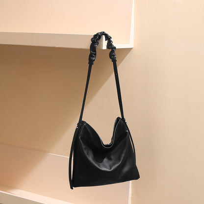 Spacious Genuine Leather Women's Fashion Shoulder Bag Tote and Crossbody Purse with Pleats for Everyday Use