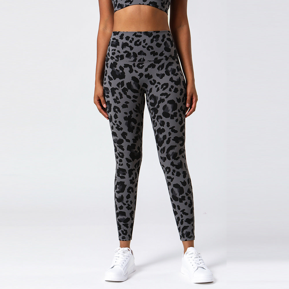 Women's High Waisted Leopard Print Yoga Pants Tummy Control Butt Lifting 3 4 Length Workout Leggings for Running and Fitness