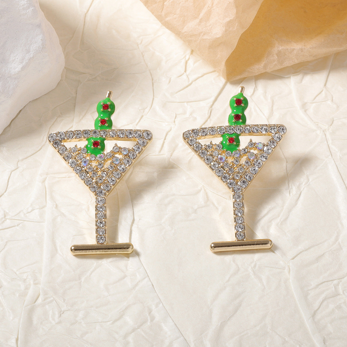 Stunning Creative Alloy Champagne Glass Earrings with Dazzling Rhinestones - Minimalist Fruit Cocktail Studs for Women