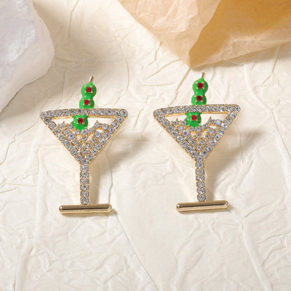 Stunning Creative Alloy Champagne Glass Earrings with Dazzling Rhinestones - Minimalist Fruit Cocktail Studs for Women