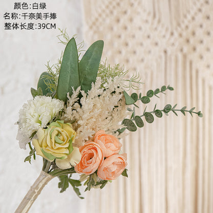 Elegant Handheld Flower Bouquet for Brides - Realistic Faux Floral Greenery for Wedding Decor - INSMW99324