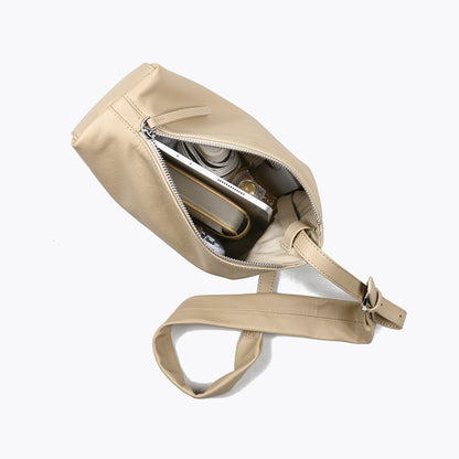 Genuine Top Grain Leather Pleated Tote Bag with Side Zip for Women Elegant Shoulder and Crossbody Design for Everyday Use