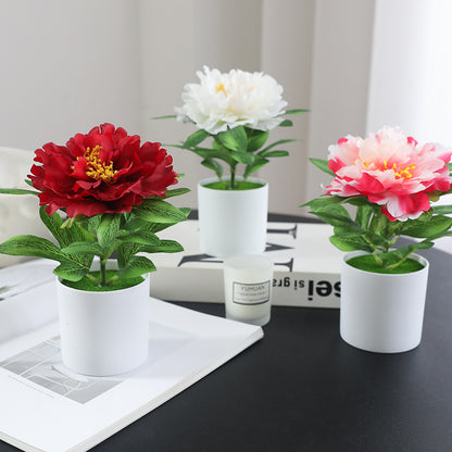 Realistic Silk Peony Flower Potted Plant Set for Home and Office - Elegant Desktop Decoration with Lifelike Faux Flowers