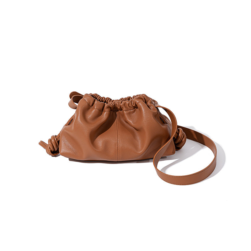 Genuine Leather Women's Wrinkled Cloud Bag Chic Korean Inspired Fashion for Casual Wear Shoulder and Crossbody Options
