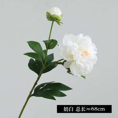 Realistic Single Stem Double Headed Peony Flower - Luxurious Home Decor for Stunning Wedding Arrangements and Celebrations with Artificial Garden Peonies