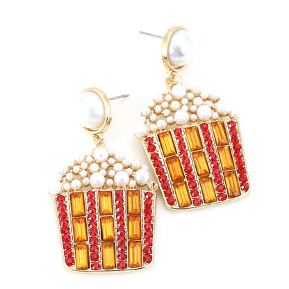 Exquisite Geometric Pearl and Gemstone Popcorn Earrings with Dazzling Colorful Diamond Accents – Unique and Bold Fashion Statement