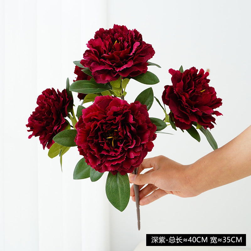 Realistic Artificial Peony Flowers - Elegant 5-Head European-Style Faux Peonies for Hotel Wedding Decorations and Ceremony Floral Arrangements