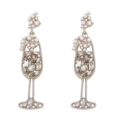 Elegant Vintage Pearl-Inspired Dazzling Rhinestone Wine Glass Earrings – High-Quality, Trendy, and Perfect for Any Occasion