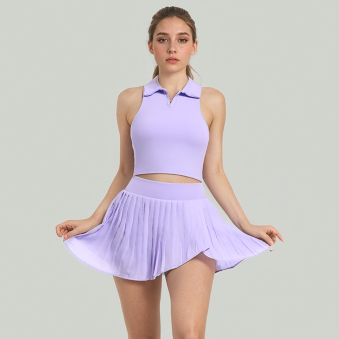 Women's Pleated Tennis Skirt Set Outdoor Leisure Running Fitness Apparel Quick Dry and Anti See Through Yoga Outfit