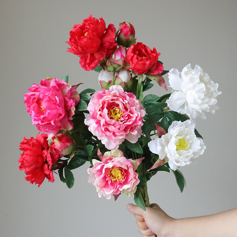 Elegant Three-Headed Fake Peony Flowers for Home Decor - Stunning Faux Floral Arrangements for Weddings, Celebrations, and Photography Props