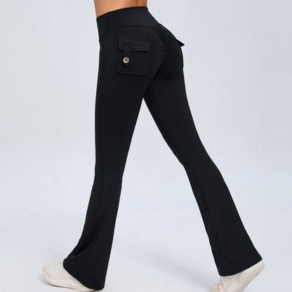 High Waisted Button Detailed Peach Yoga Flare Pants for Women Comfortable Quick Dry Leggings Ideal for Fitness and Workouts