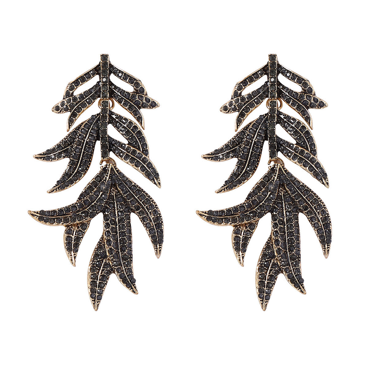 Elegant Vintage-Inspired Hollow Leaf Design Earrings with Sparkling Rhinestones – Chic Alloy Drop Earrings for Women