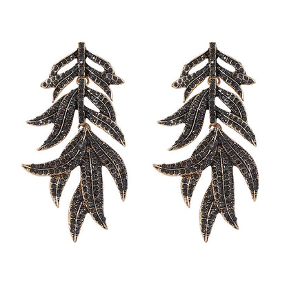 Elegant Vintage-Inspired Hollow Leaf Design Earrings with Sparkling Rhinestones – Chic Alloy Drop Earrings for Women