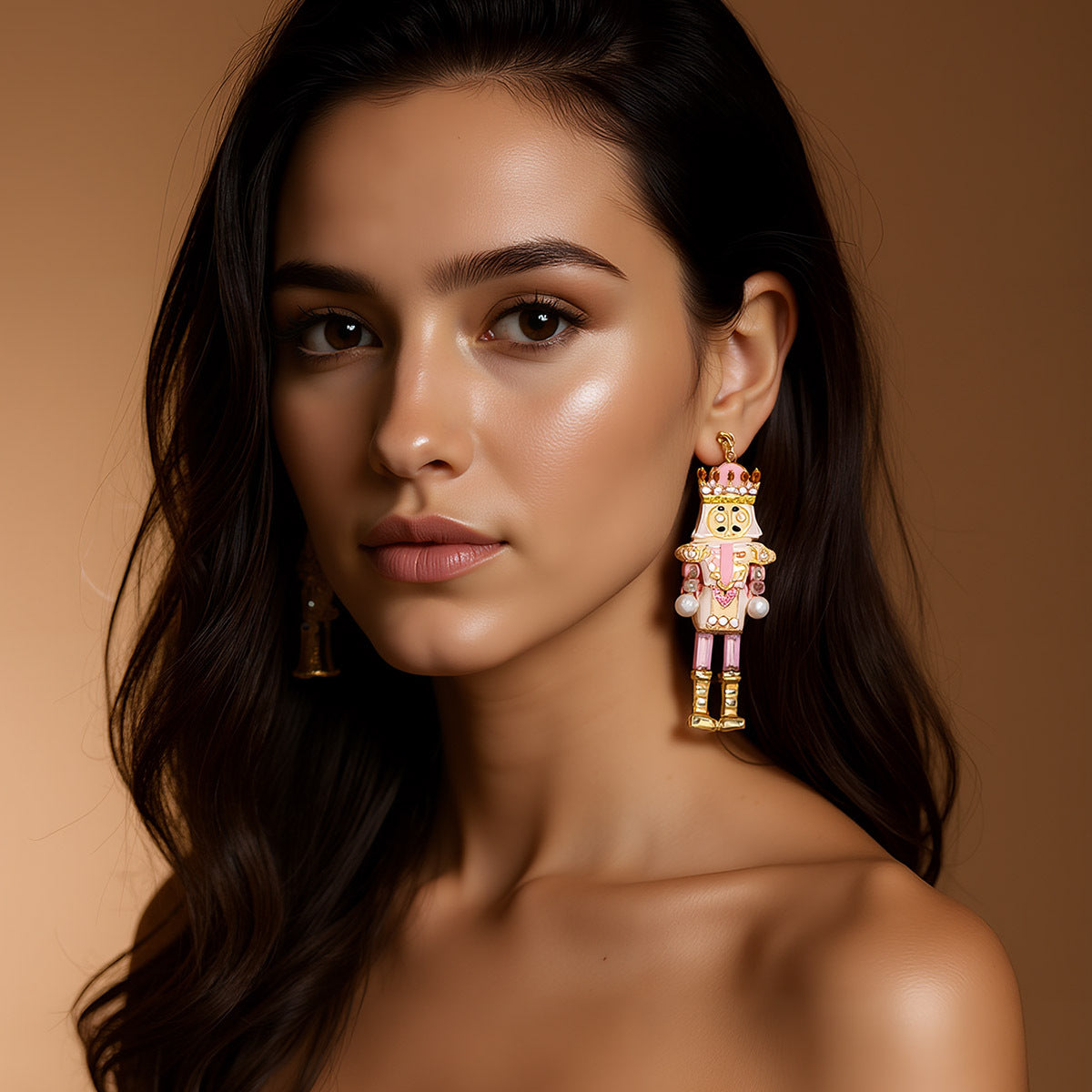 Stylish and Eye-Catching Oversized Alloy Nutcracker Soldier Earrings with Stunning Rhinestone Accents - Unique Creative Jewelry for Women