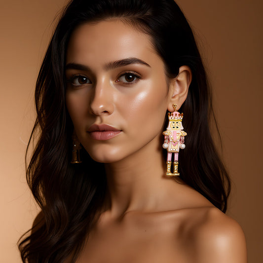 Stylish and Eye-Catching Oversized Alloy Nutcracker Soldier Earrings with Stunning Rhinestone Accents - Unique Creative Jewelry for Women