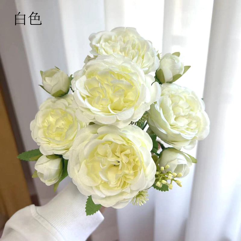 Stunning 5-Head Spring Peony and Korean-Style Faux Rose Bouquet - Perfect for Home Decor, Weddings, and Special Occasions